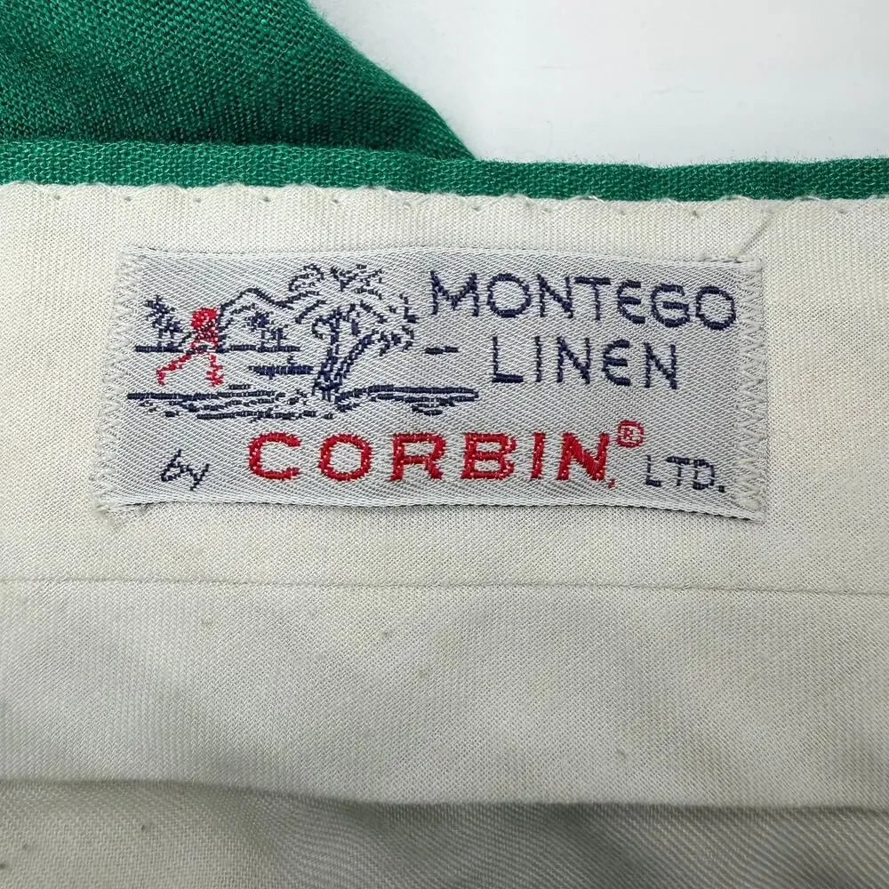 Vintage Corbin Montego Linen Trousers Green Houndstooth Stripe Squire Shop 32